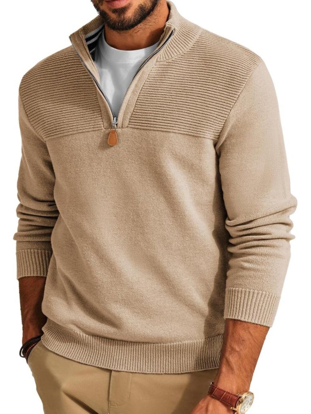 Mens Sweater Quarter Zip Mock Neck Pullover